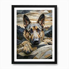 A stunning digital mosaic of a German Shepherd dog Art Print