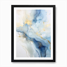 Light Blue, White, Gold Flow Asbtract Painting 1 Art Print