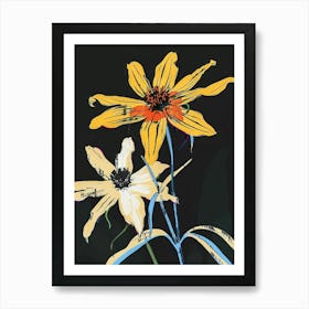 Neon Flowers On Black Black Eyed Susan 2 Art Print