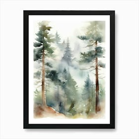 Appalachian Mountains of Misty Pines Watercolor Print of Evergreen Forest..128 Art Print