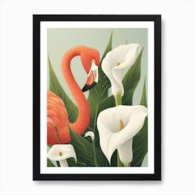 Andean Flamingo And Calla Lily Minimalist Illustration 2 Art Print