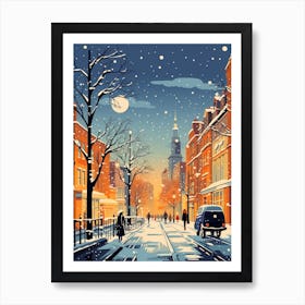 Winter Travel Night Illustration Glasgow United Kingdom 2 Art Print