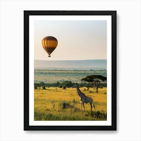 Giraffe And Hot Air Balloon Art Print