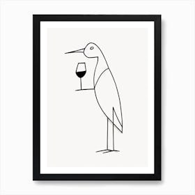 Bird And Cocktail Line Art Art Print