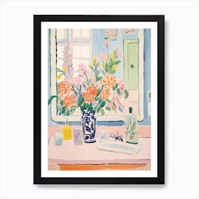 A Vase With Sweet Pea, Flower Bouquet 1 Art Print