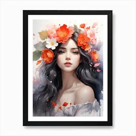 Girl With Flowers 10 Art Print