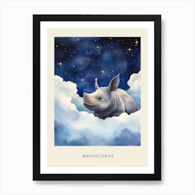 Baby Rhinoceros Sleeping In The Clouds Nursery Poster Art Print