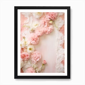 Pink Roses On Lace Art Print