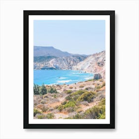 Milos, Greece I Wild bohemian boho beach Tsigrado photography in the Cyclades mountains on the Mediterranean Sea for greek landscape skyline in Fyriplaka with pastel coastal summer aesthetic vibes fine art photo Art Print