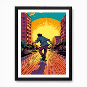 Skateboarding In Dubai, United Arab Emirates Comic Style 3 Art Print