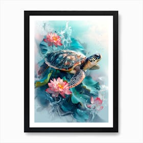 Turtle In Water Art Print