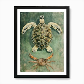 Vintage Sea Turtle & Crab Illustration 4 Art Print