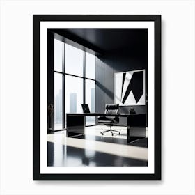 Monochrome Minimalist Office Scene With Hyper White Sunlight Pouring Through A Super Black Window S Art Print