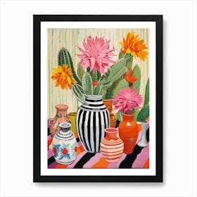 Cactus Painting Maximalist Still Life Zebra Cactus 3 Art Print