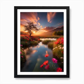 Sunset In The Meadow Art Print