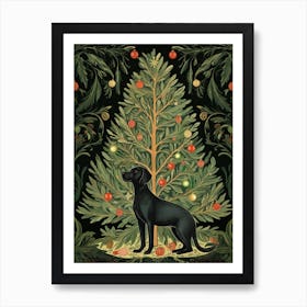 William Morris Style Christmas Dog 1 Art Print