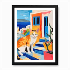 Painting Of A Cat In Greece Art Print