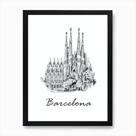 Fineliner Barcelona Landmark Art Print