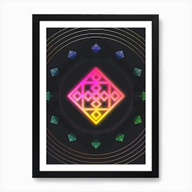 Neon Geometric Glyph in Pink and Yellow Circle Array on Black n.0174 Art Print