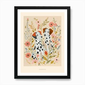 Folksy Floral Animal Drawing Dalmatian Poster Art Print