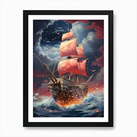 Pirate Ship In The Sea Art Print