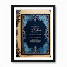 An Intricately Designed Vintage Invitation Template In Watercolor Layers Of Dark Black And Rich Blu (1) 2 Art Print