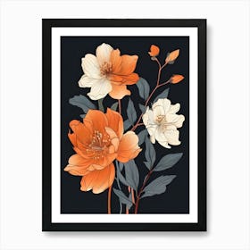 Orange Flowers On A Black Background Art Print