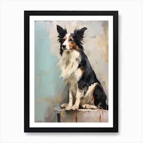 Border Collie Dog, Painting In Light Teal And Brown 3 Art Print