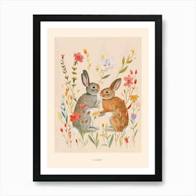 Folksy Floral Animal Drawing Rabbit 1 Poster Art Print