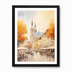 Zagreb Croatia In Autumn Fall, Watercolour 3 Art Print