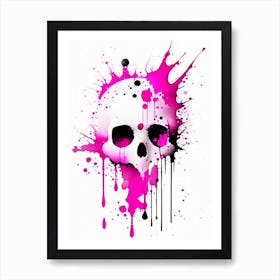 Skull With Watercolor Or Splatter Effects 1 Pink Kawaii Art Print