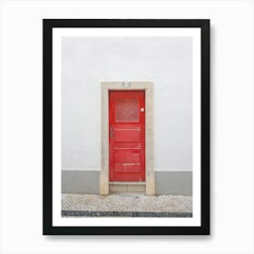 The red door nr. 7 in Ericeira, Portugal - minimalist summer street and travel photography by Christa Stroo Photography Art Print