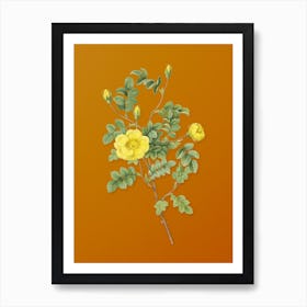 Vintage Yellow Sweetbriar Rose Botanical on Sunset Orange n.0939 Art Print