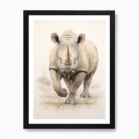 Simple Illustration Of A Rhino 1 Art Print