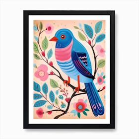 Pink Scandi Eastern Bluebird 2 Art Print