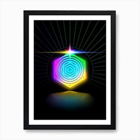 Neon Geometric Glyph in Candy Blue and Pink with Rainbow Sparkle on Black n.0406 Art Print