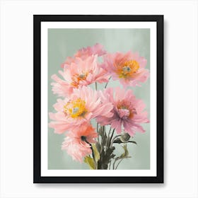 Chrysanthemums Flowers Acrylic Painting In Pastel Colours 2 Art Print