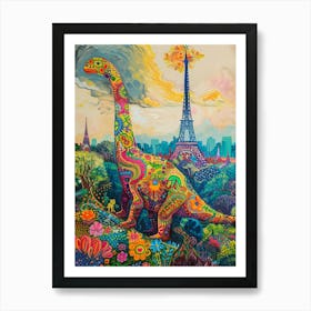 Dinosaur In Paris Painting 2 Art Print