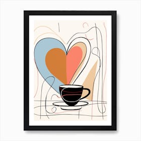 Abstract Coffee Heart Line Illustration Poster