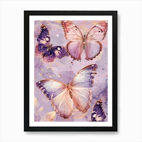 Butterflies On A Purple Background Art Print