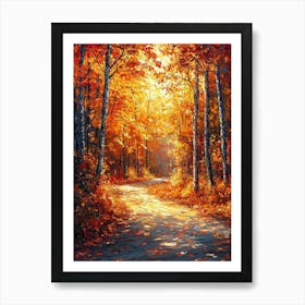 Golden Autumn Forest Path – Vibrant Fall Foliage Nature Art Print Art Print