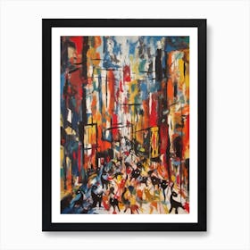 Painting Of A New York With A Cat In The Style Of Abstract Expressionism, Pollock Style 1 Art Print
