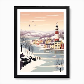 Vintage Winter Travel Illustration Plymouth United Kingdom Art Print