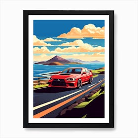 A Mitsubishi Lancer Evolution In Causeway Coastal Route Illustration 4 Art Print