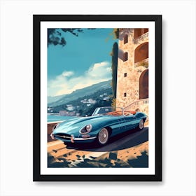 A Jaguar E Type In Amalfi Coast, Italy, Car Illustration 1 Art Print