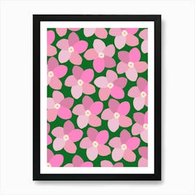 Retro Flower Pink And Green Art Print