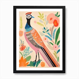 Pink Scandi Pheasant 3 Art Print