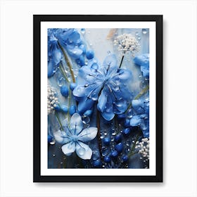 Blue Flowers With Water Droplets 1 Art Print