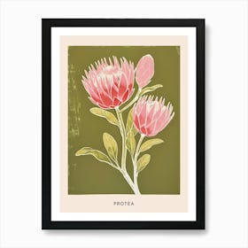 Pink & Green Protea 2 Flower Poster Art Print