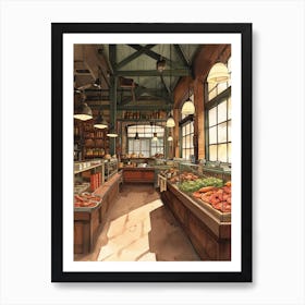 Market Hall Watercolour Illustration Art Print